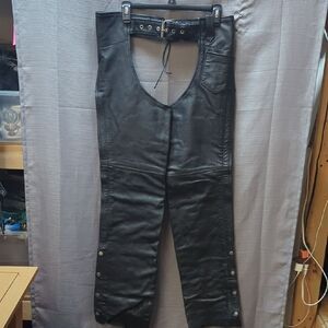 Vintage Interstate Leather Chaps Biker Motorcycle Unisex Black Size S